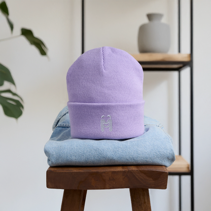 Bestickte Wintermütze - Lavendel